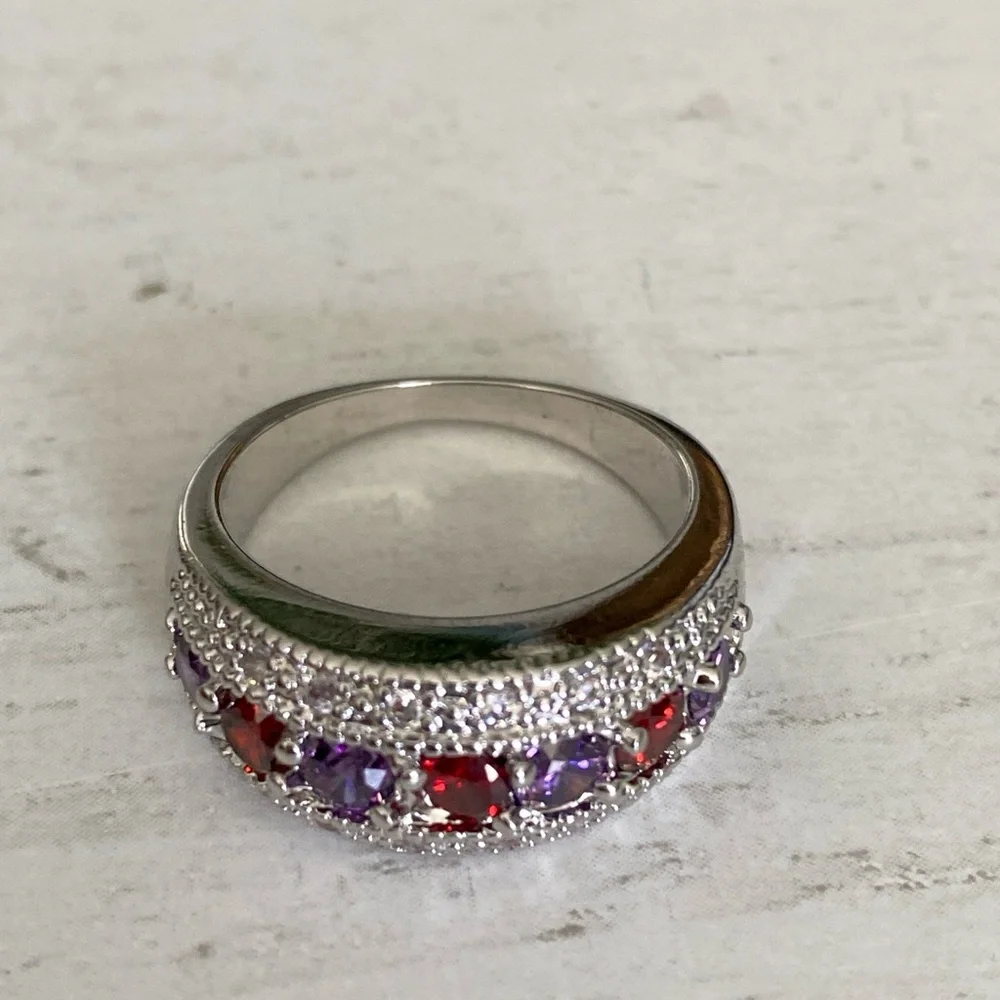 red and purple stone fashion ring size 8